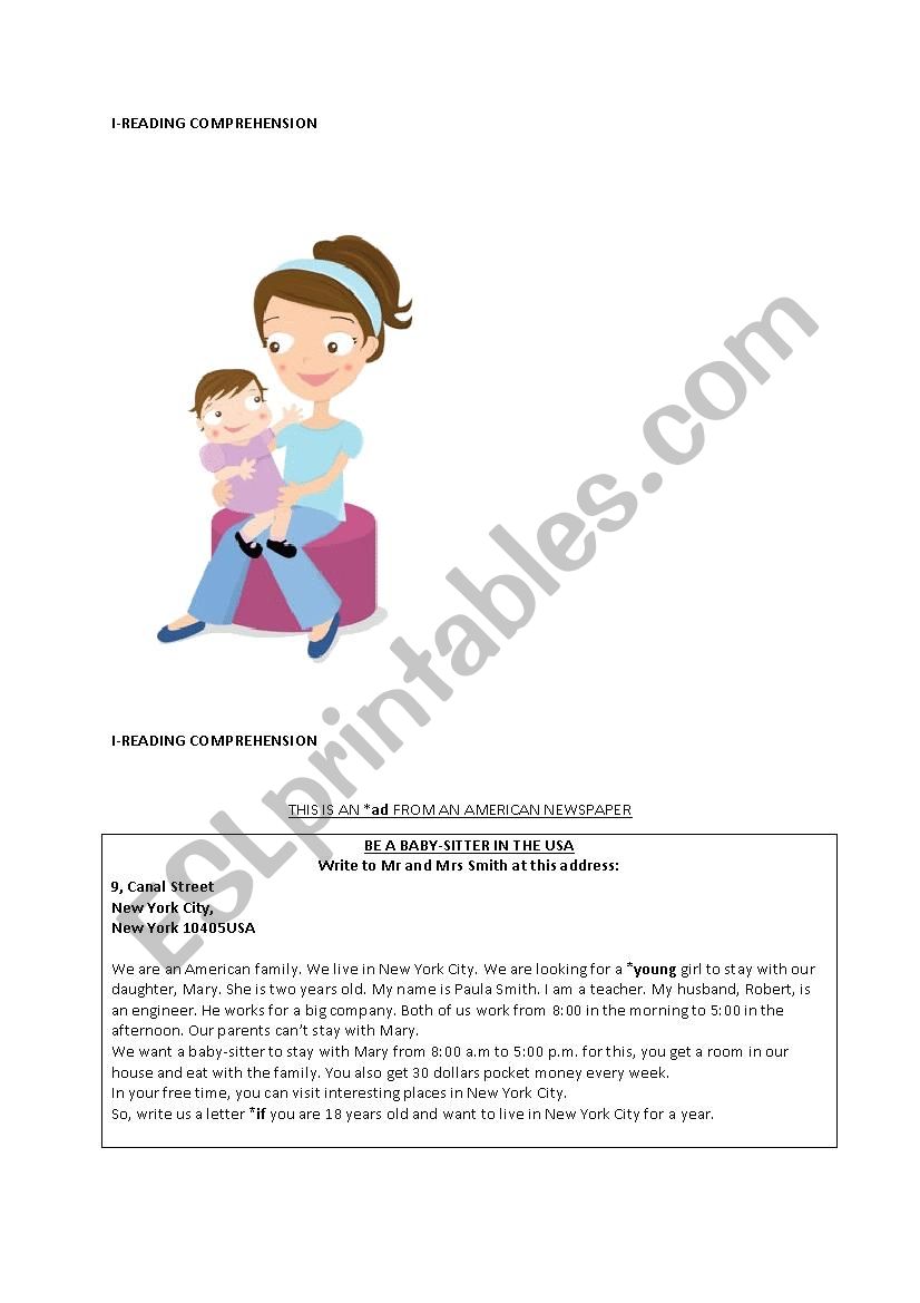 be a baby-sitter in New York worksheet