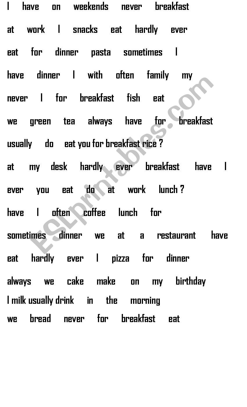 frecuency adverbs worksheet