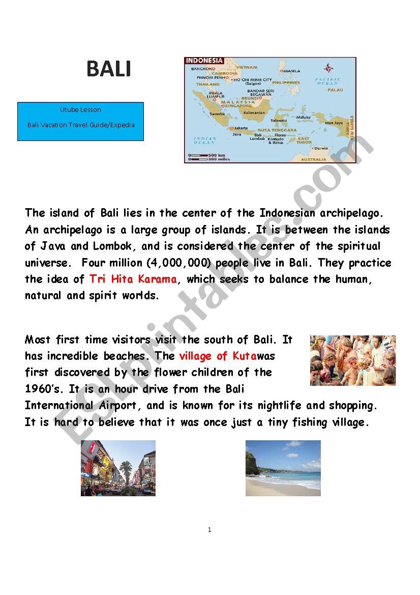 Bali Reading and Video Lesson worksheet