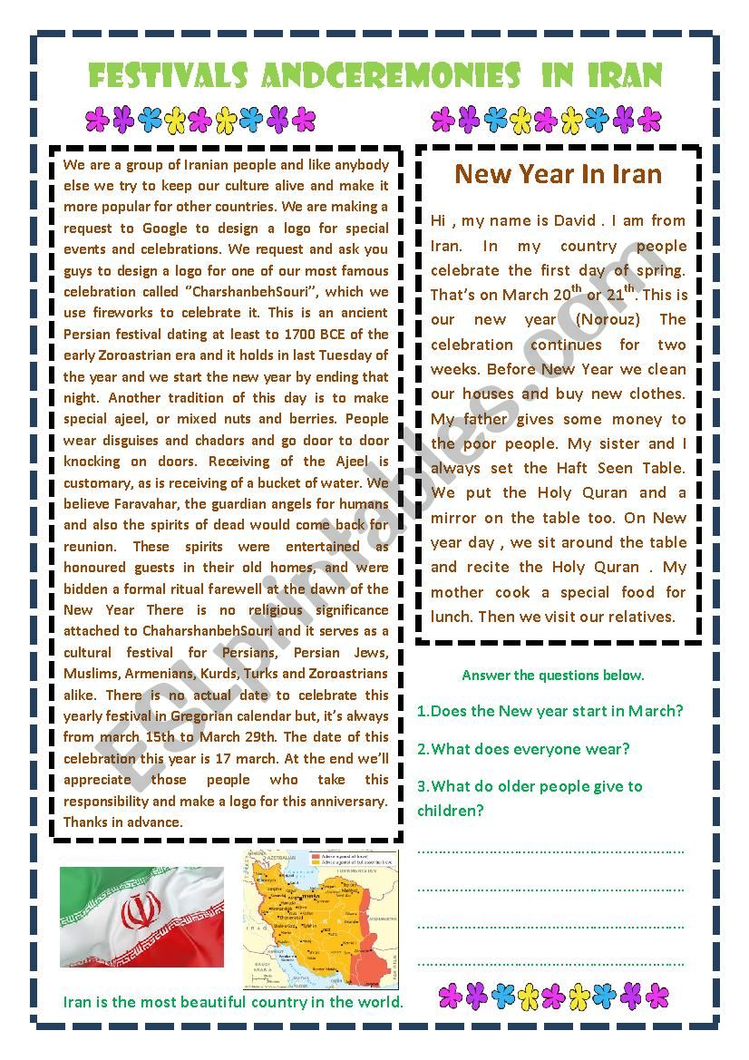 New Year in IRAN worksheet