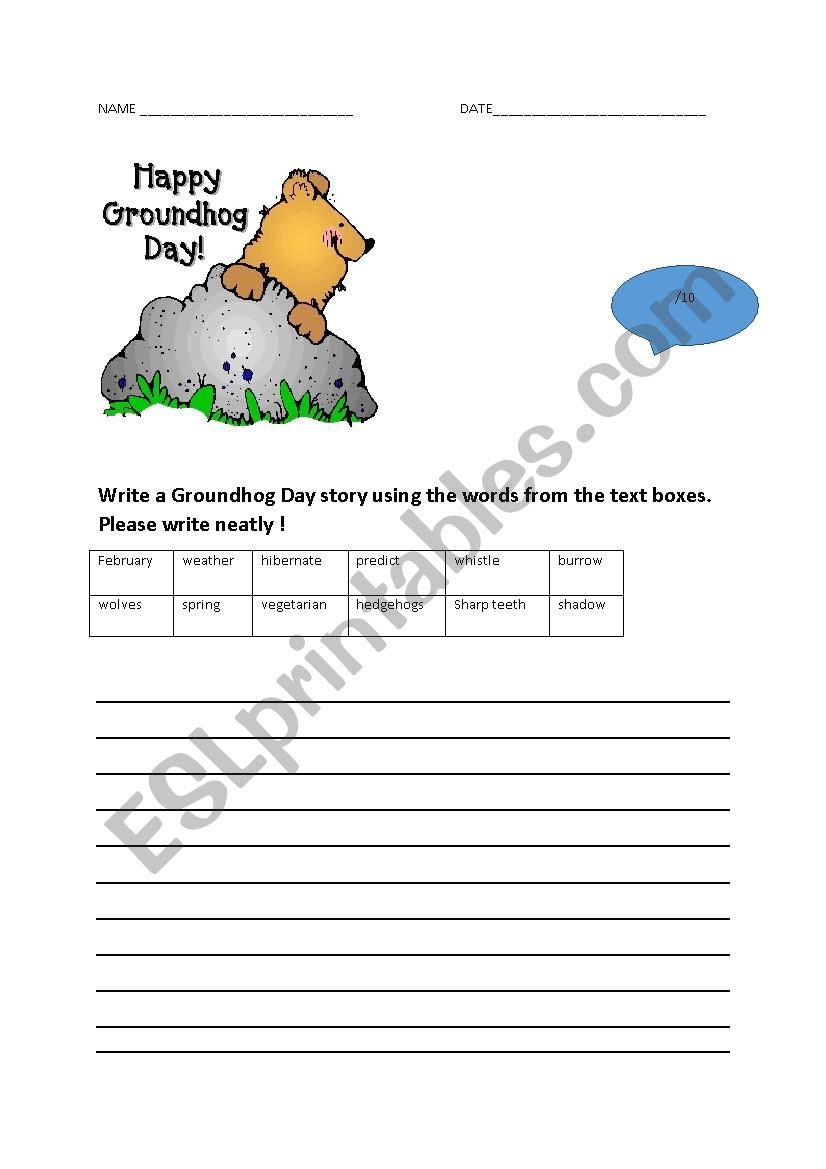 Groundhogs Day test worksheet