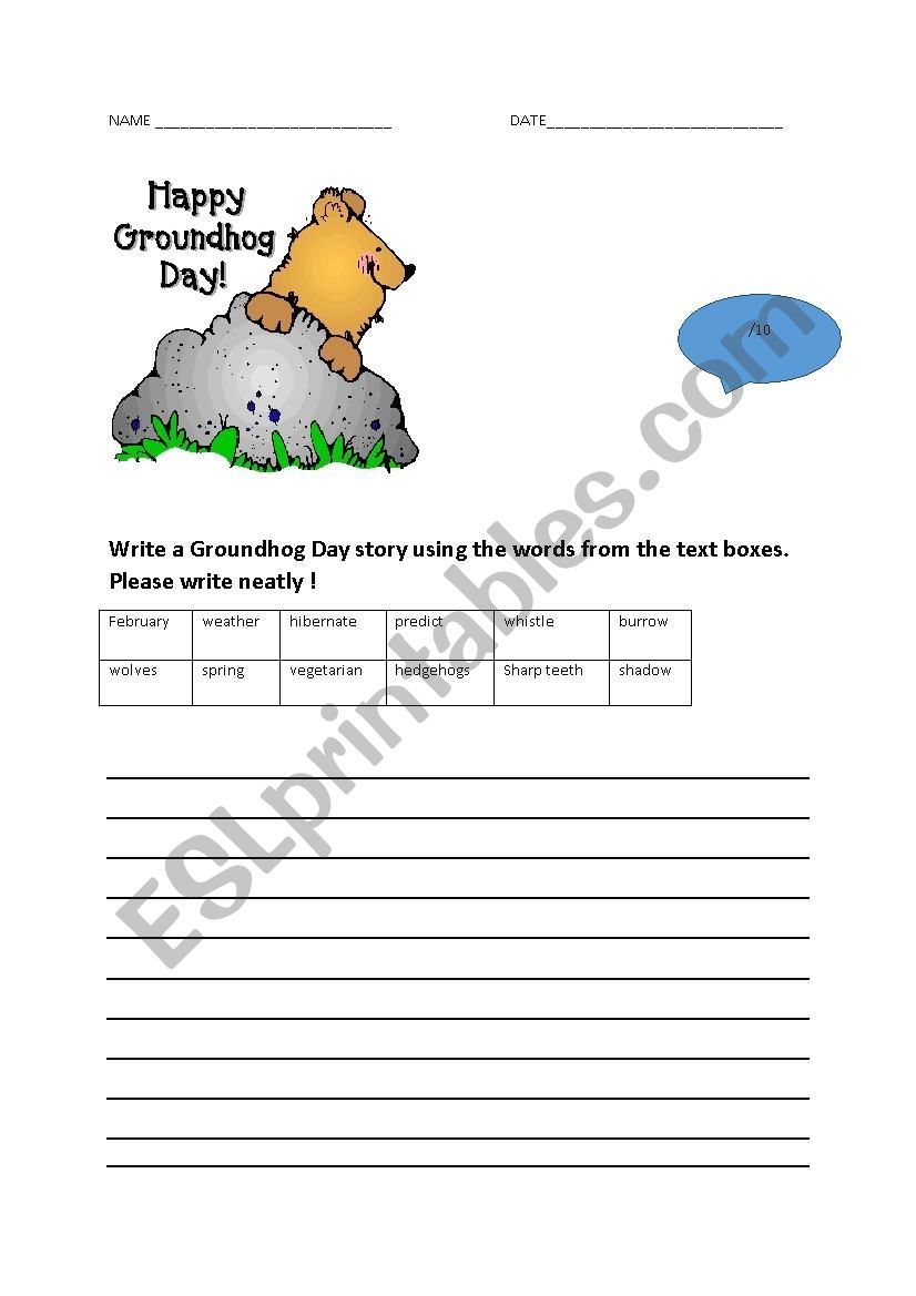 GroundhogÂ´s Day test worksheet