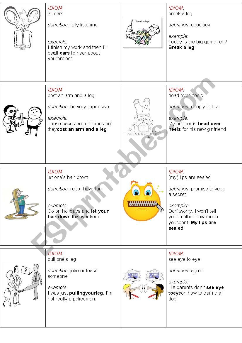 body & clothes idioms worksheet