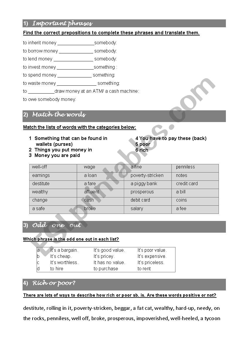 Vocabulary_Worksheet_Money worksheet