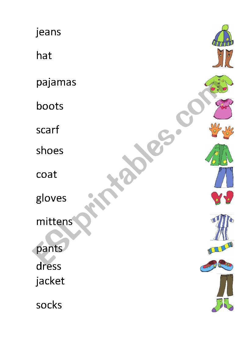 Clothes - Match worksheet worksheet