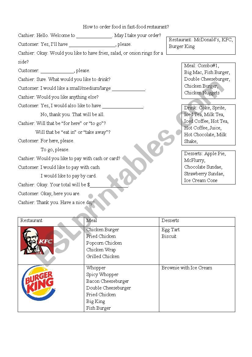 How to order food in fast food restaurant