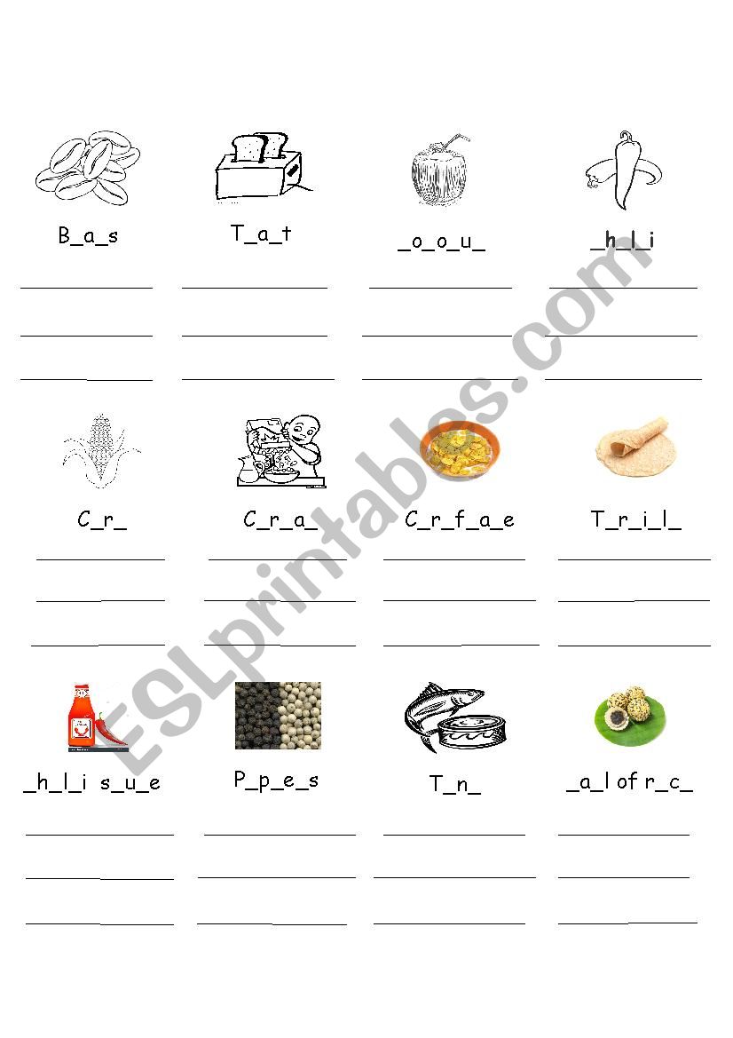 foods worksheet