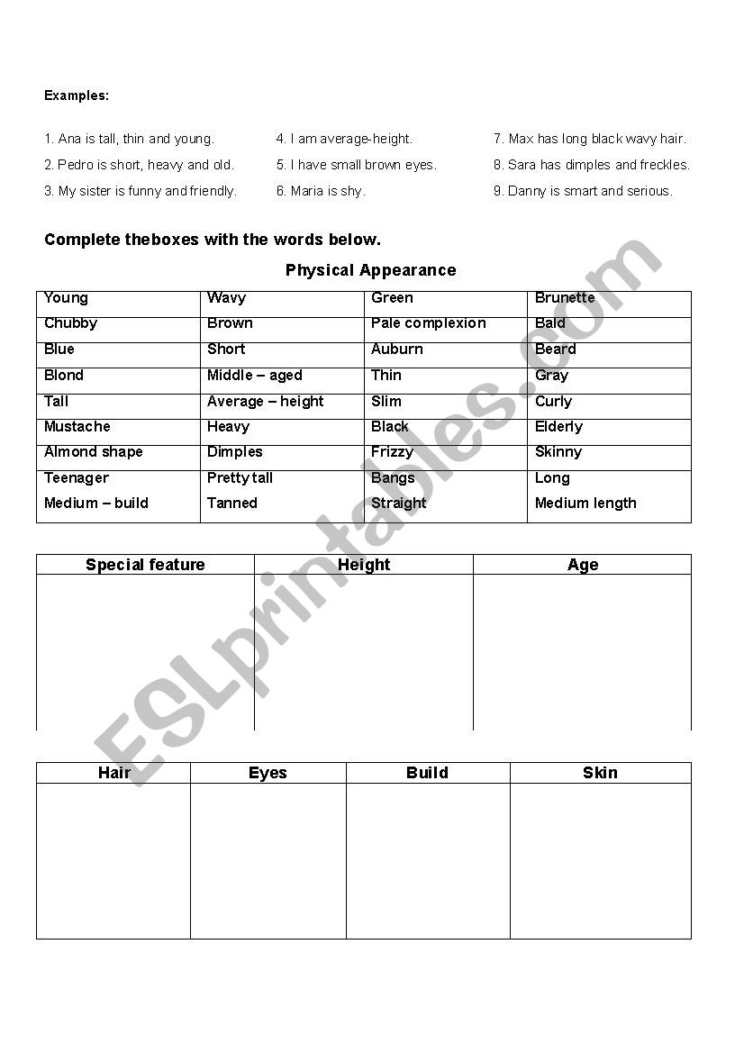 Practice about physical appearance vocabulary