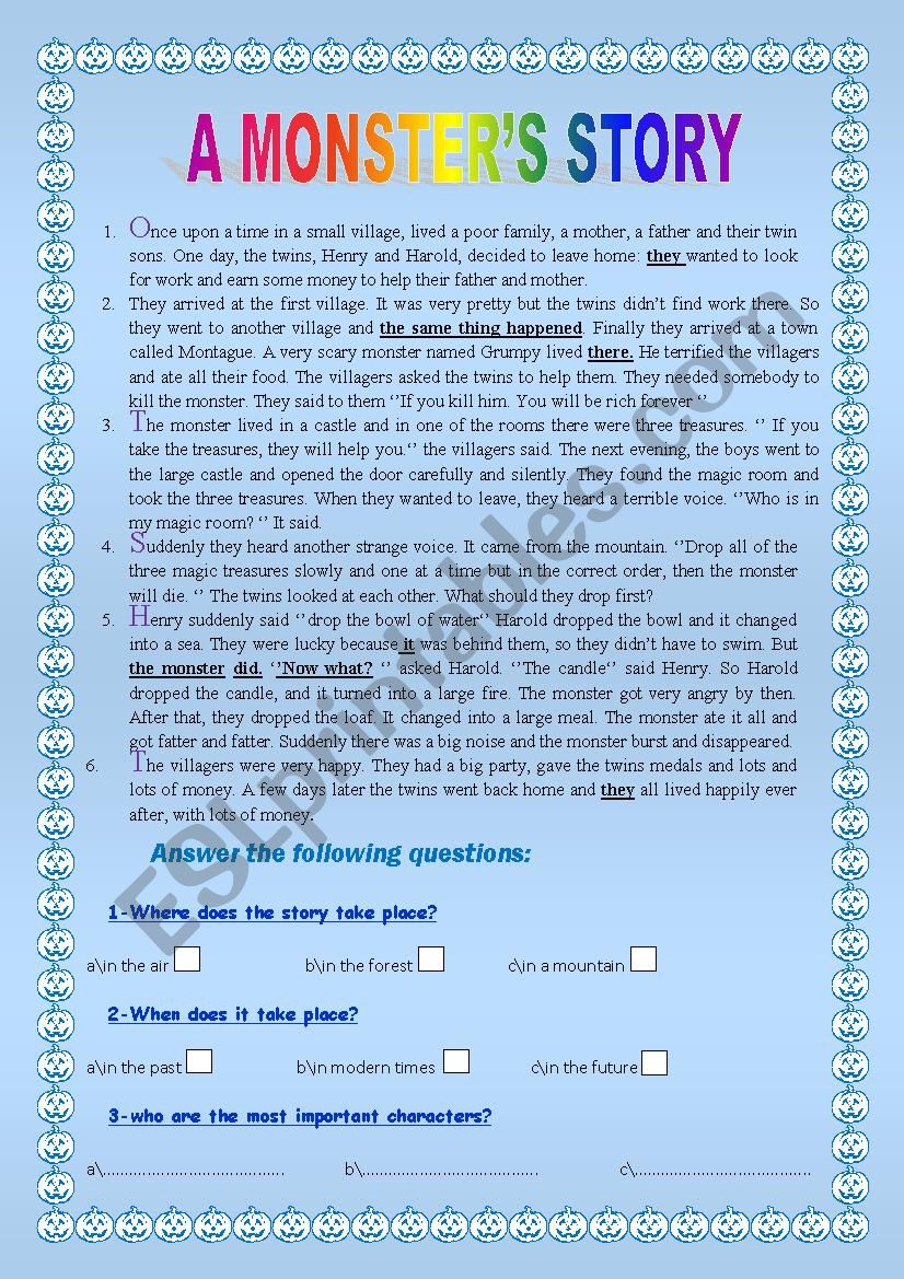 A monsters story worksheet