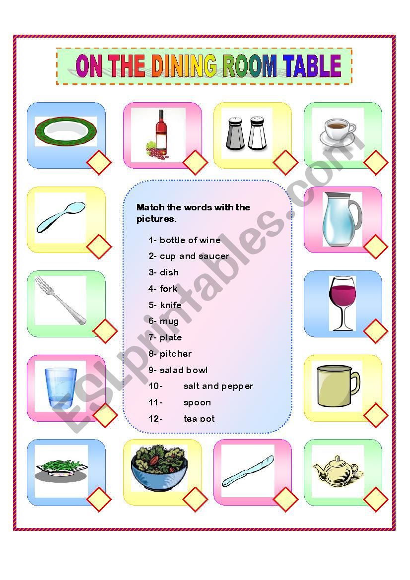 ON THE DINING ROOM TABLE worksheet