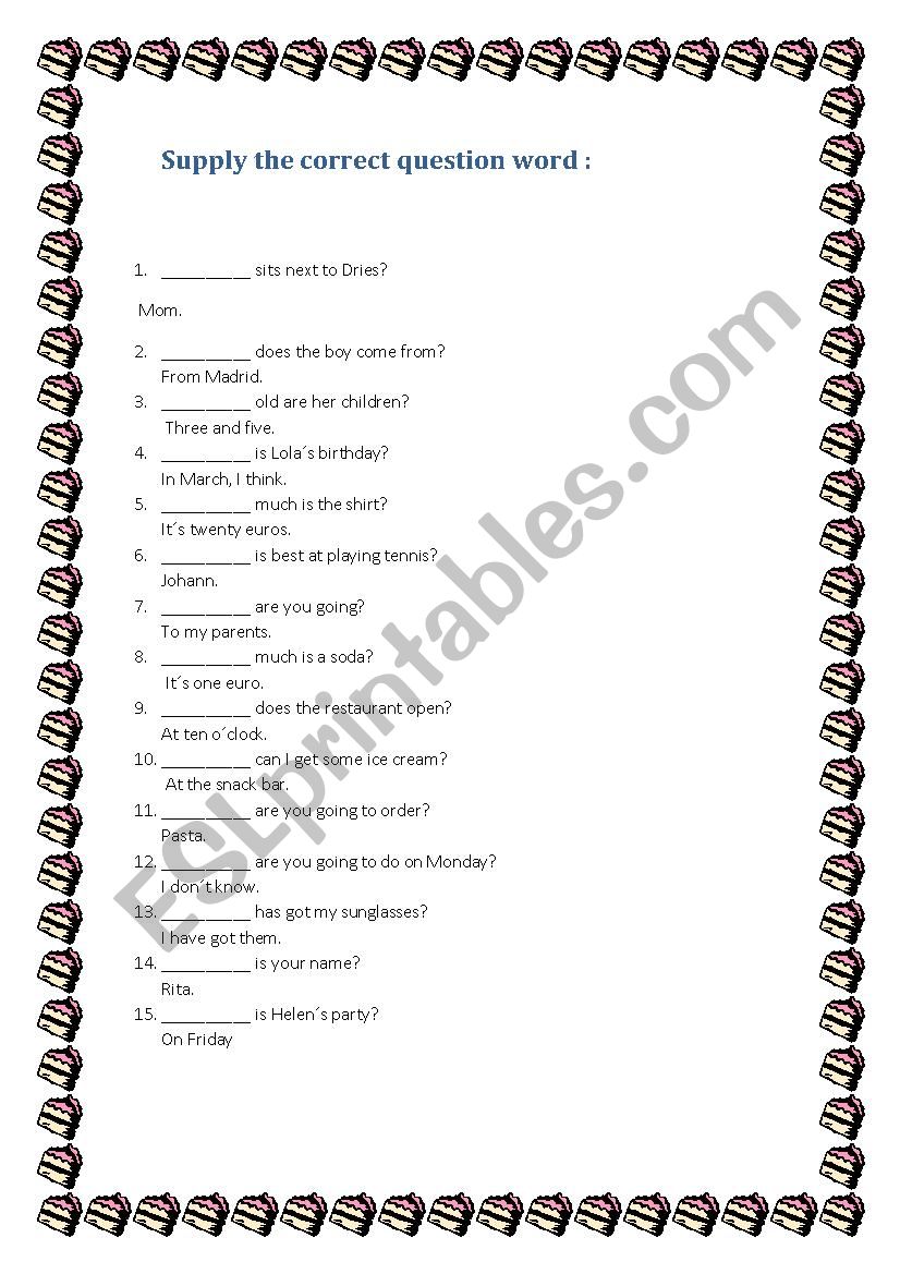 Question words  worksheet