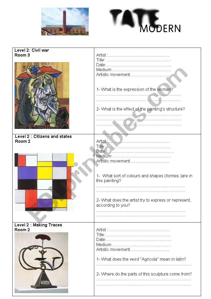 The Tate Modern worksheet worksheet