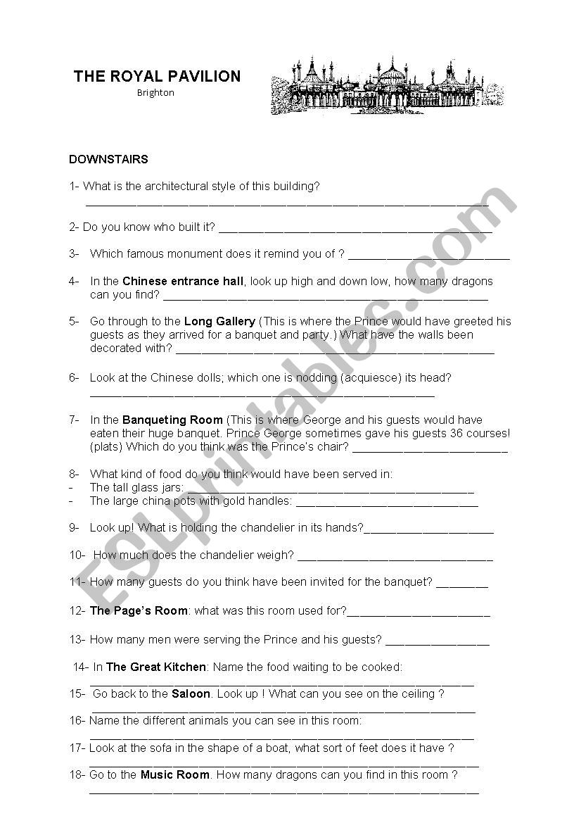 Brighton Royal pavilion   worksheet