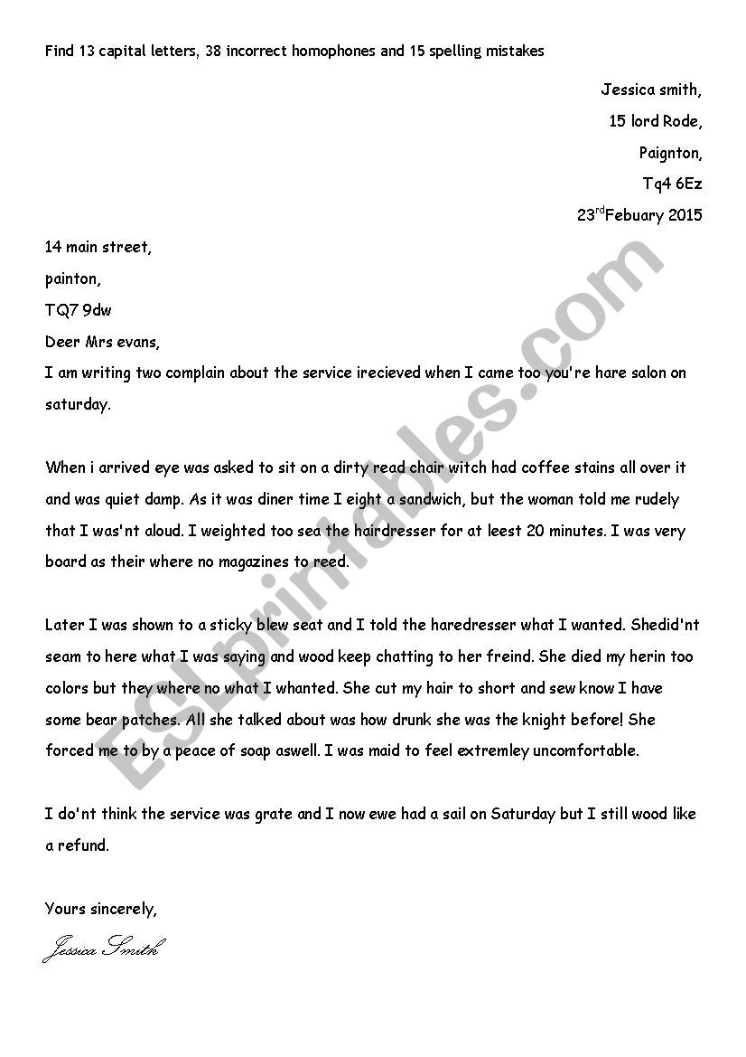 Homophone, capital and spelling mistake letter