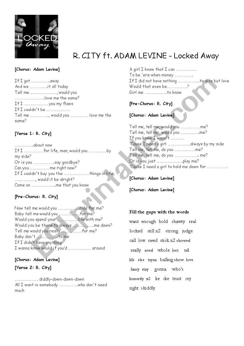 Locked away song worksheet