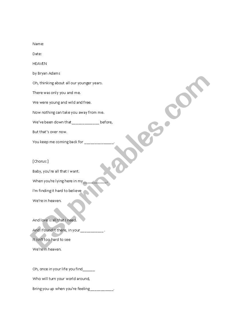 Listening activity worksheet