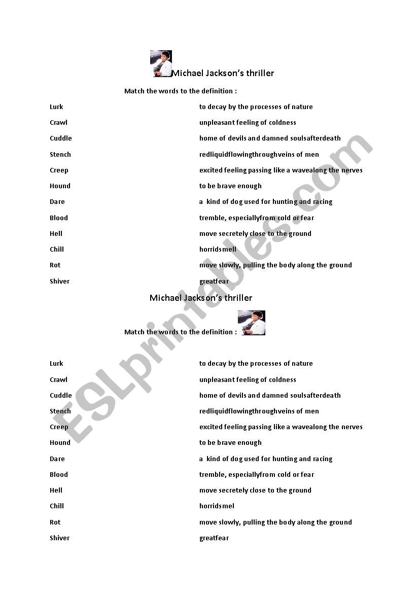 MICKAEL JACKSON THRILLER  worksheet