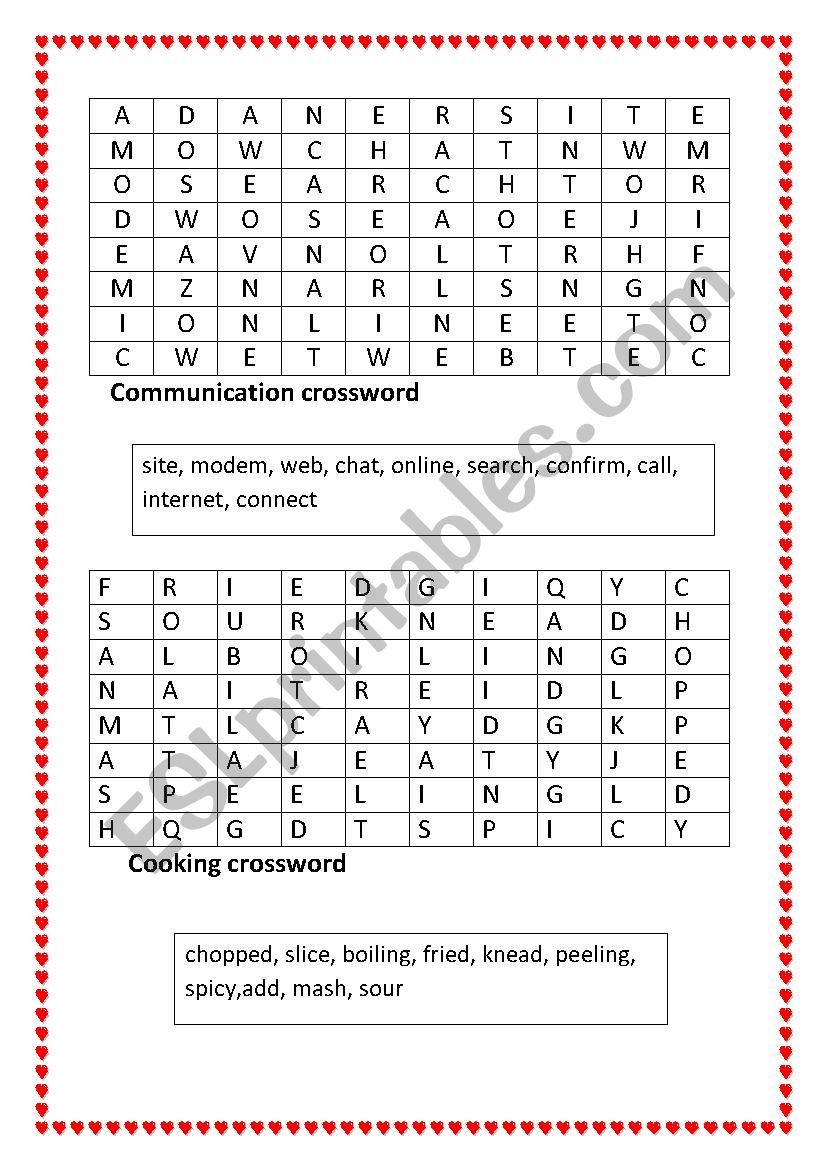 Communication & Cooking Crossword Puzzle