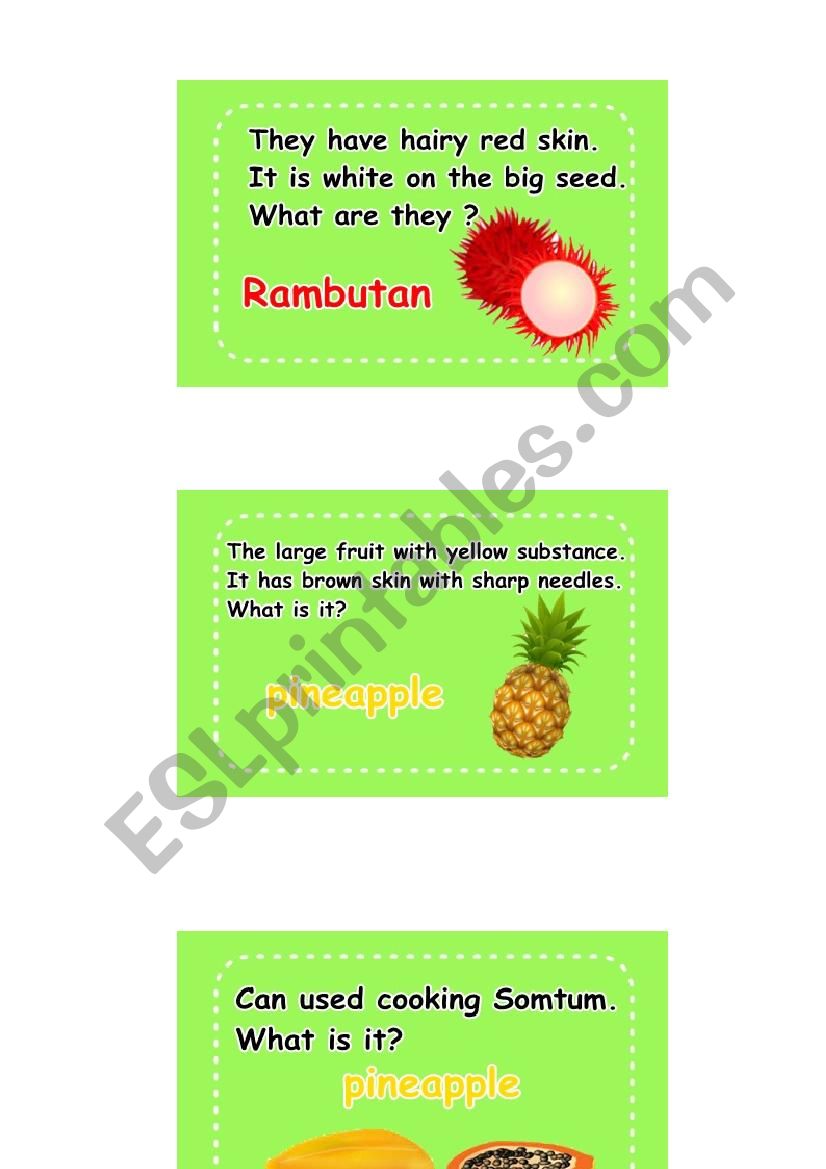 Fruit Activity Cards worksheet