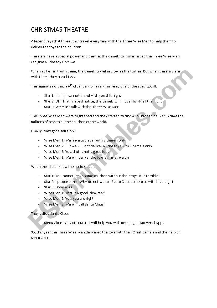 Christmas Theatre worksheet