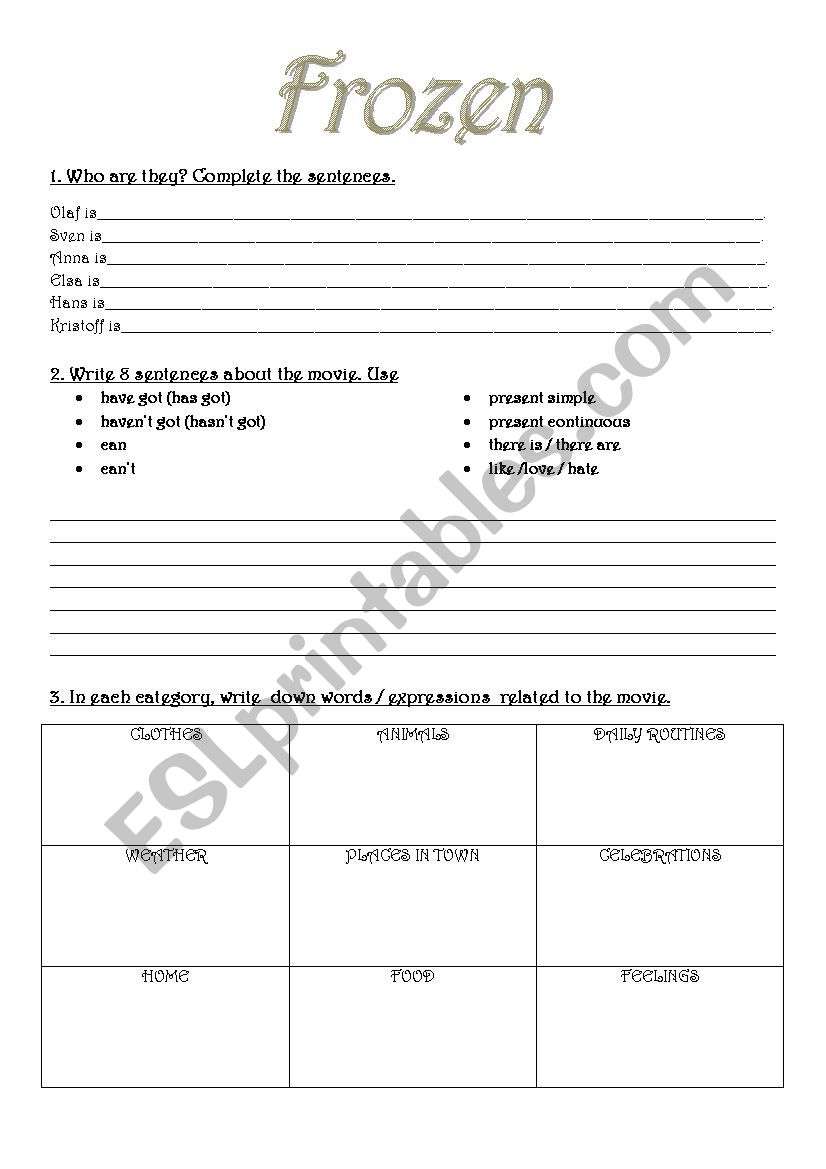 LetÂ´s watch Frozen together worksheet