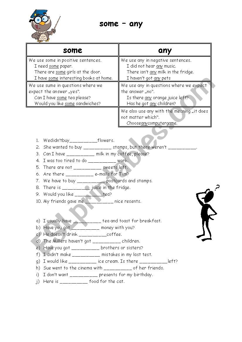 some - any worksheet