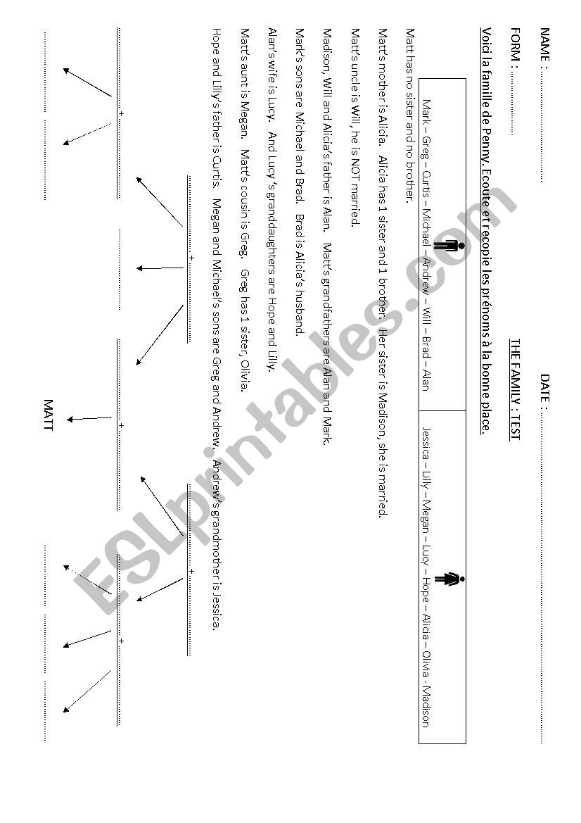 Family tree reading exercise worksheet