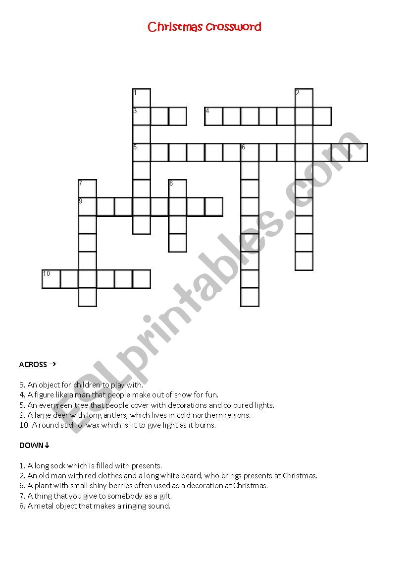 Christmas crossword worksheet