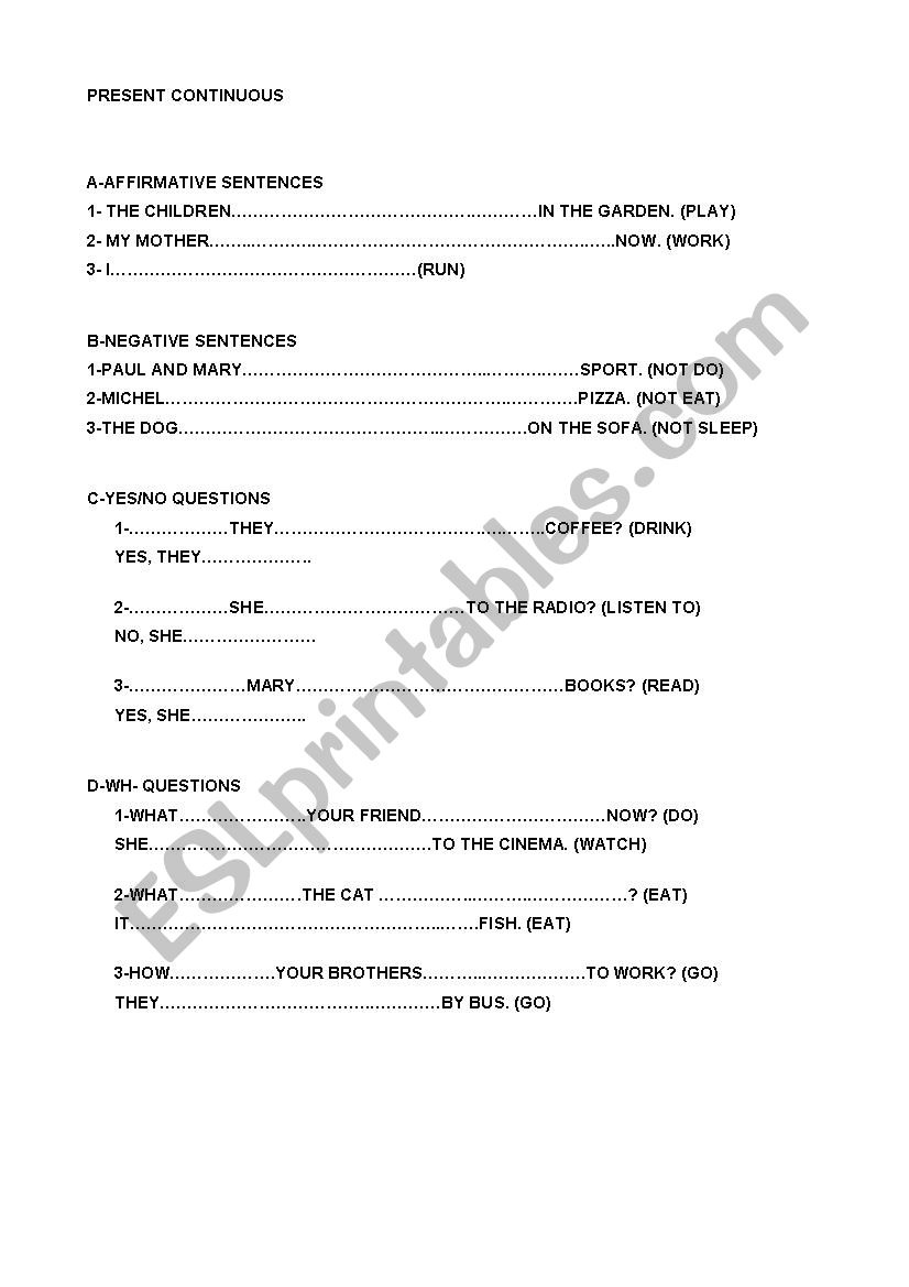 PRESENT CONTINUOUS PRACTICE worksheet