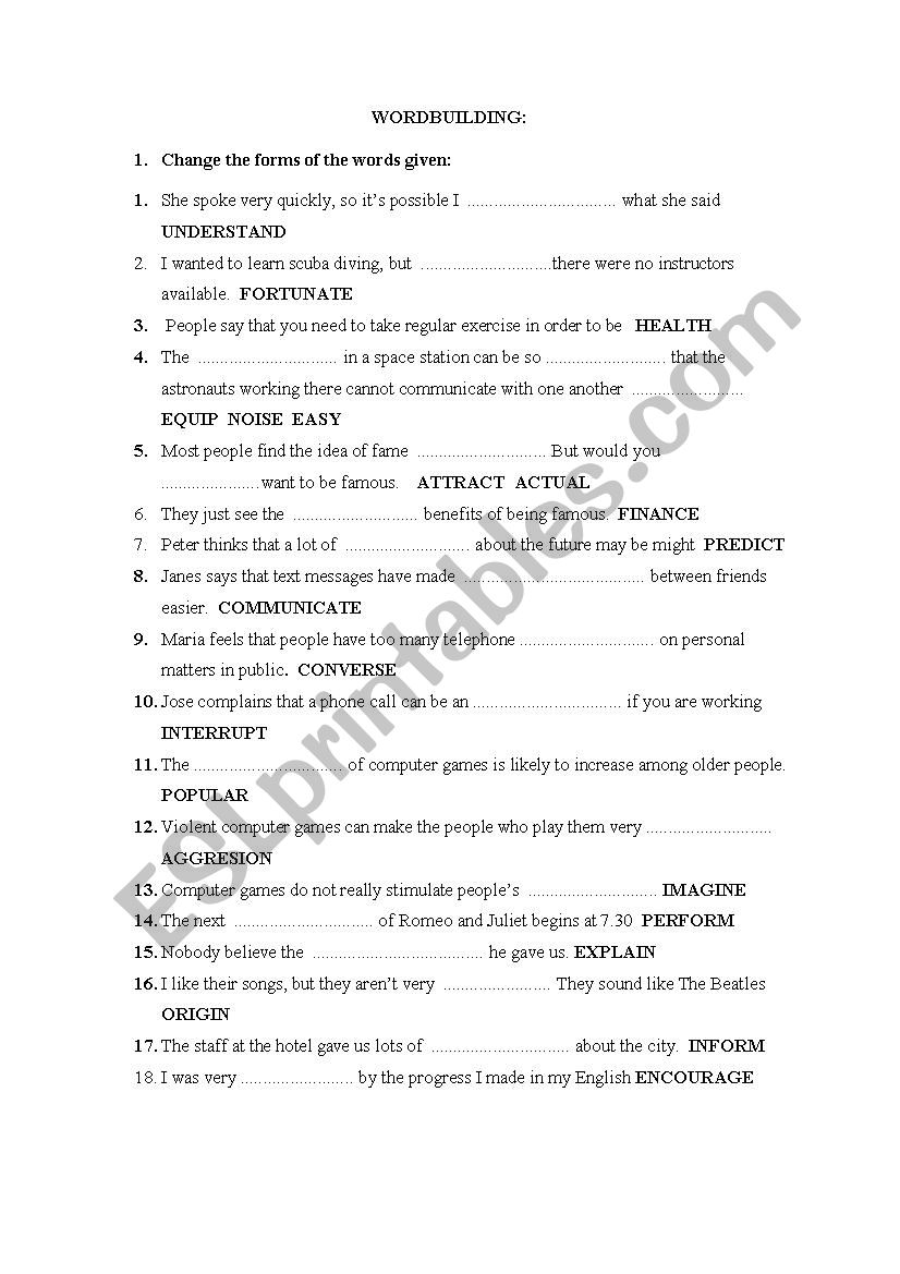 Word formation worksheet