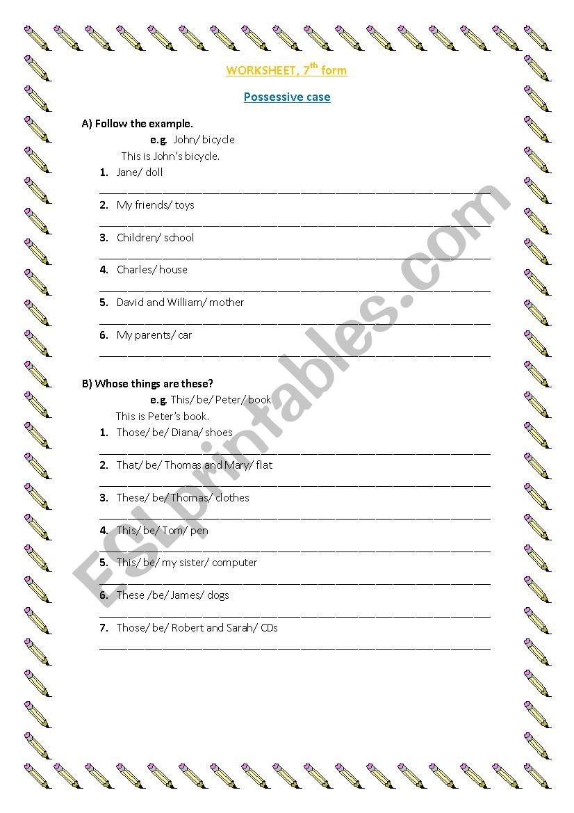 Possessive case worksheet