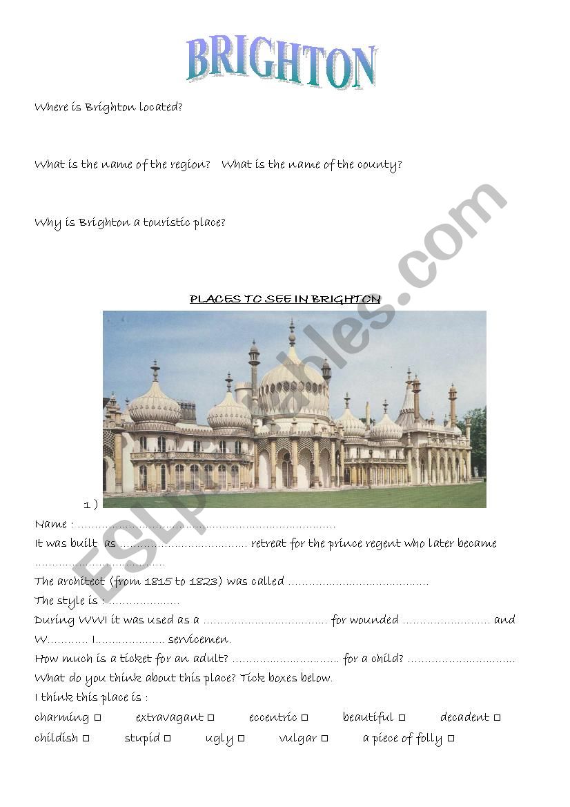 Visiting Brighton  worksheet