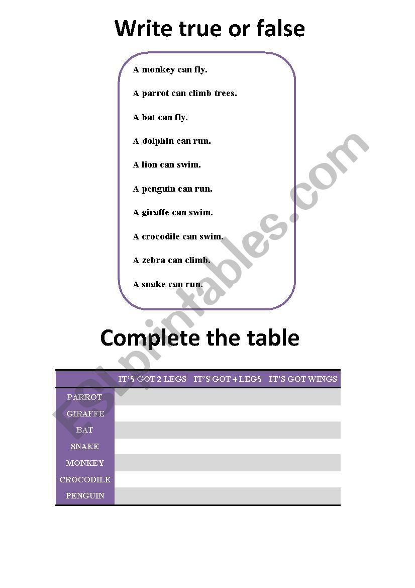 Wild animals worksheet