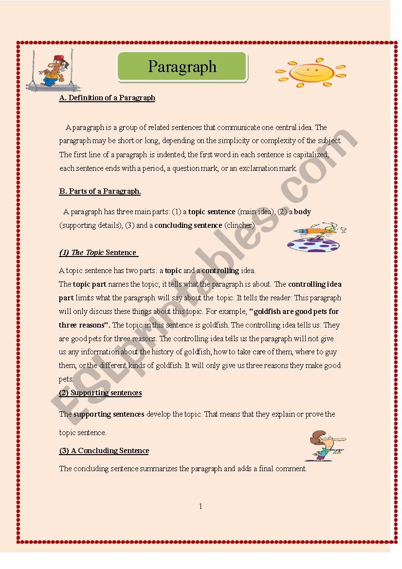 Paragraph structure (Definitions and exercises)