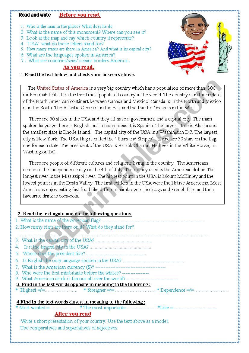 The USA worksheet