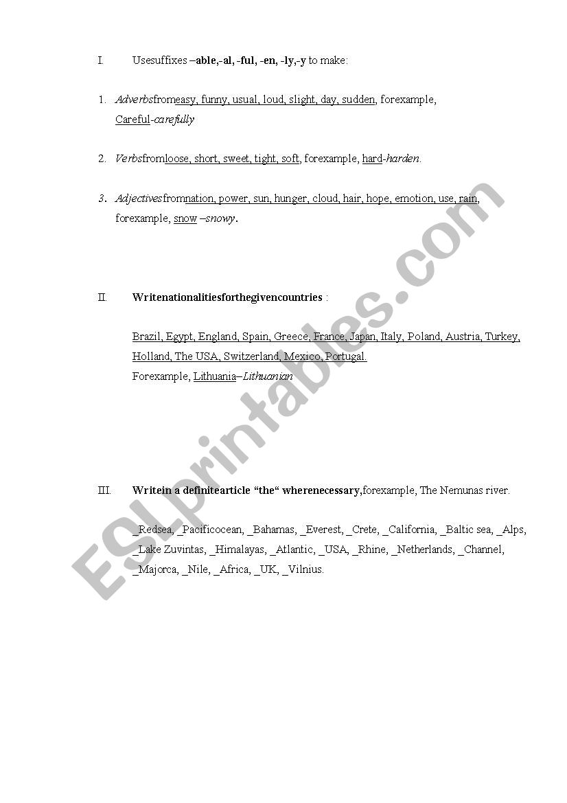 the usage of suffixes worksheet