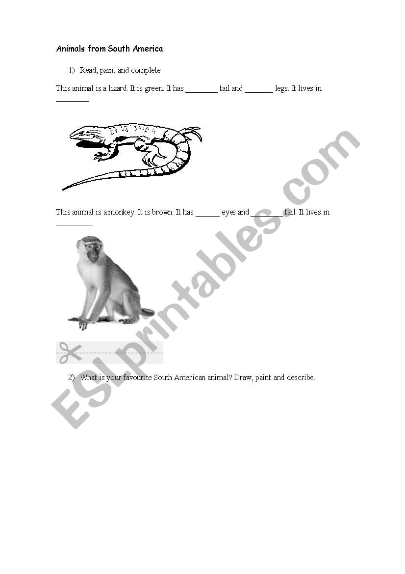 Animals from South America worksheet