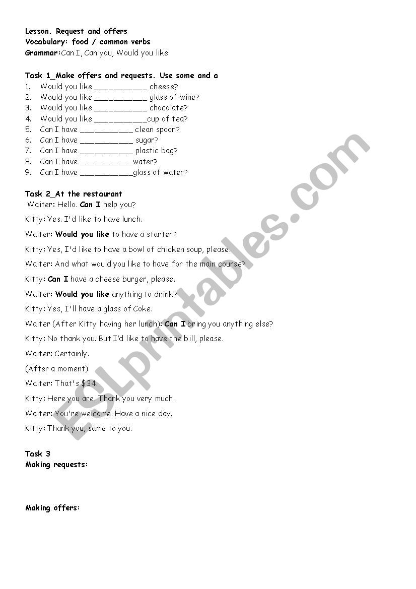 Request and offers worksheet