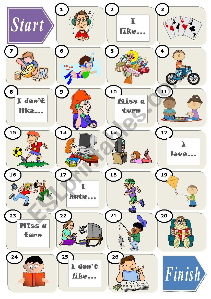 Likes /Dislikes Boardgame worksheet