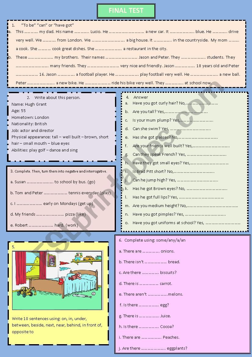 FINAL TEST FOR TEENS 1ST YEAR worksheet