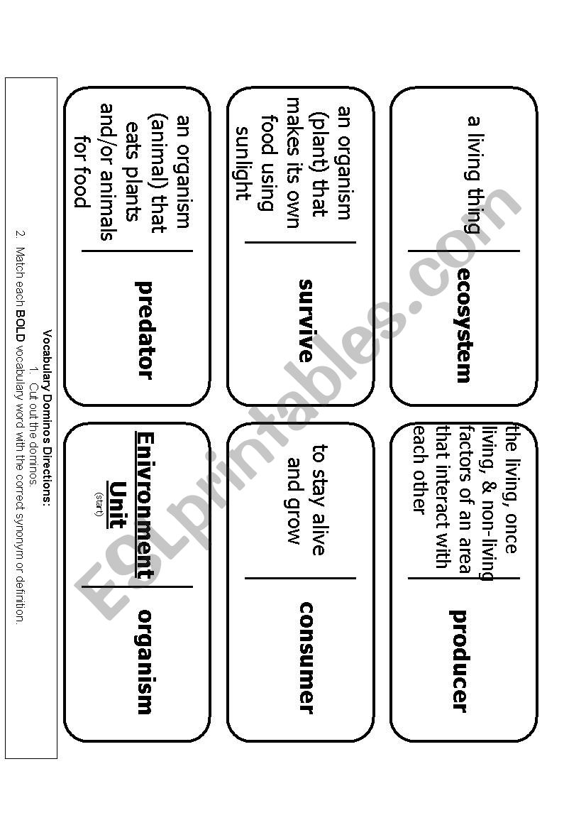 Science Vocabulary Dominoes worksheet