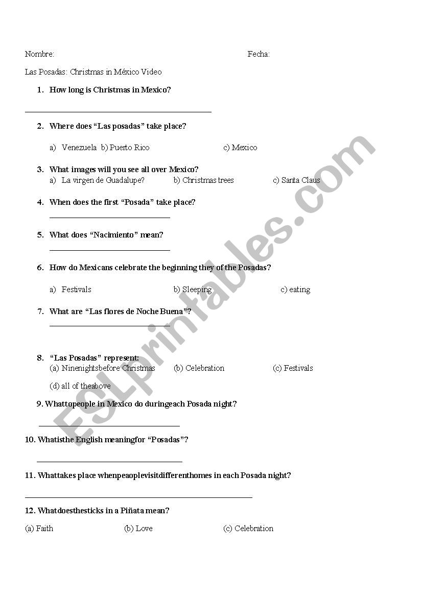 Las Posadas video  worksheet