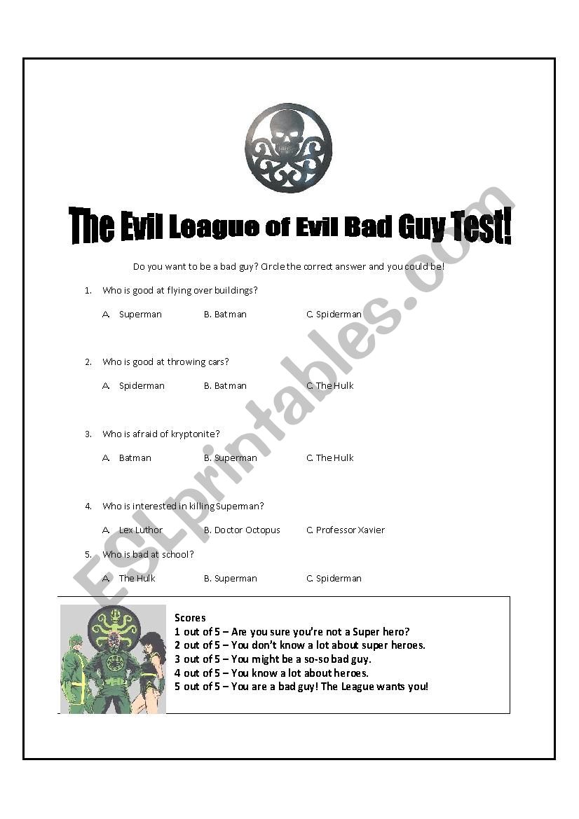 Supervillian Survey worksheet