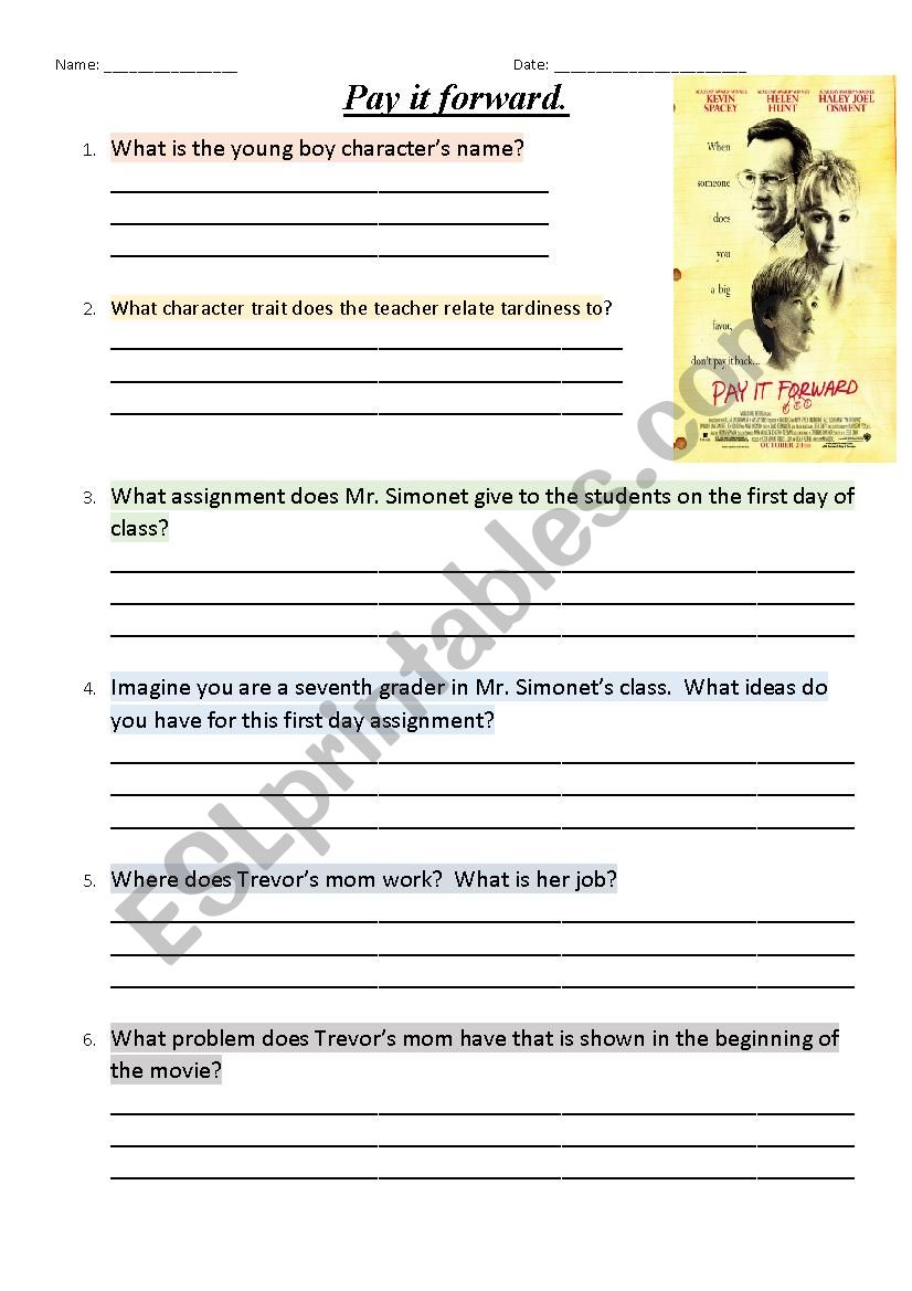 Pay it forward worksheet