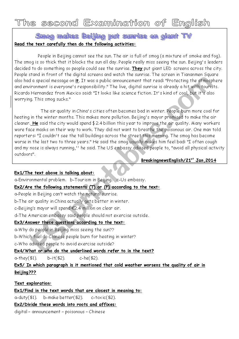 pollution in china worksheet