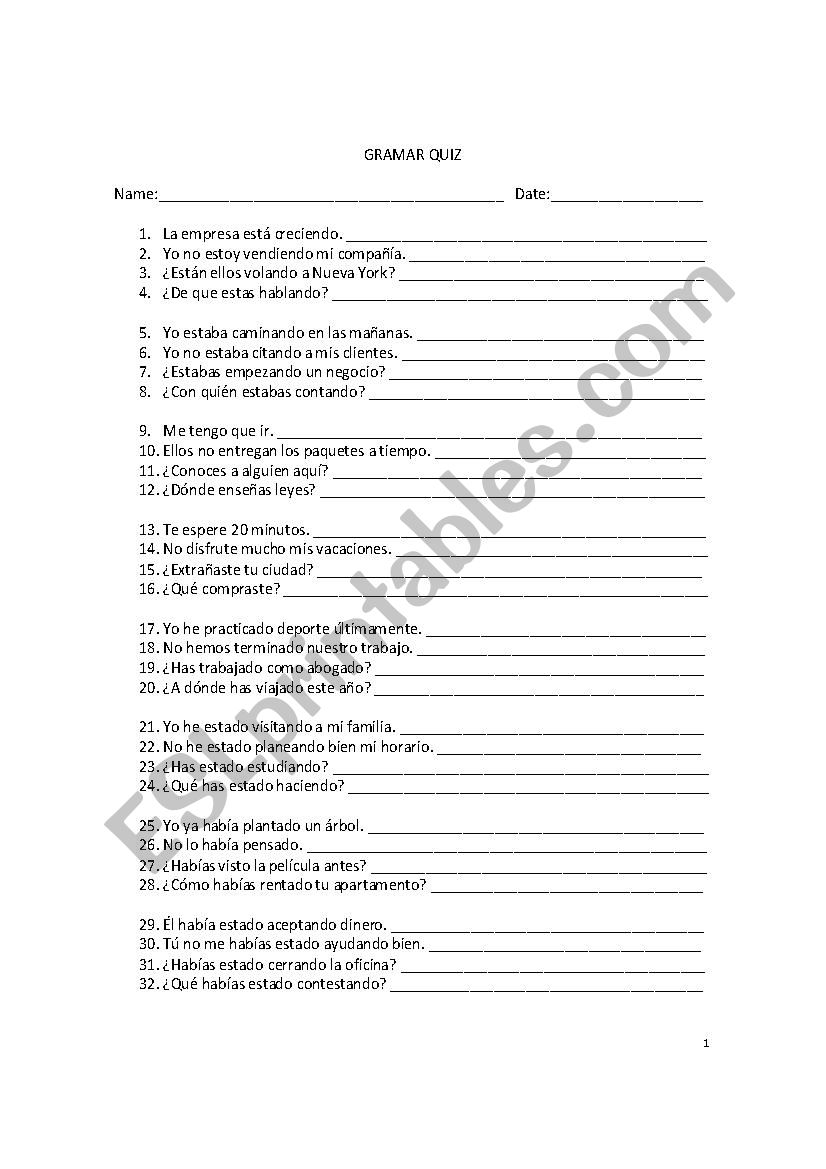 Grammar Quiz worksheet