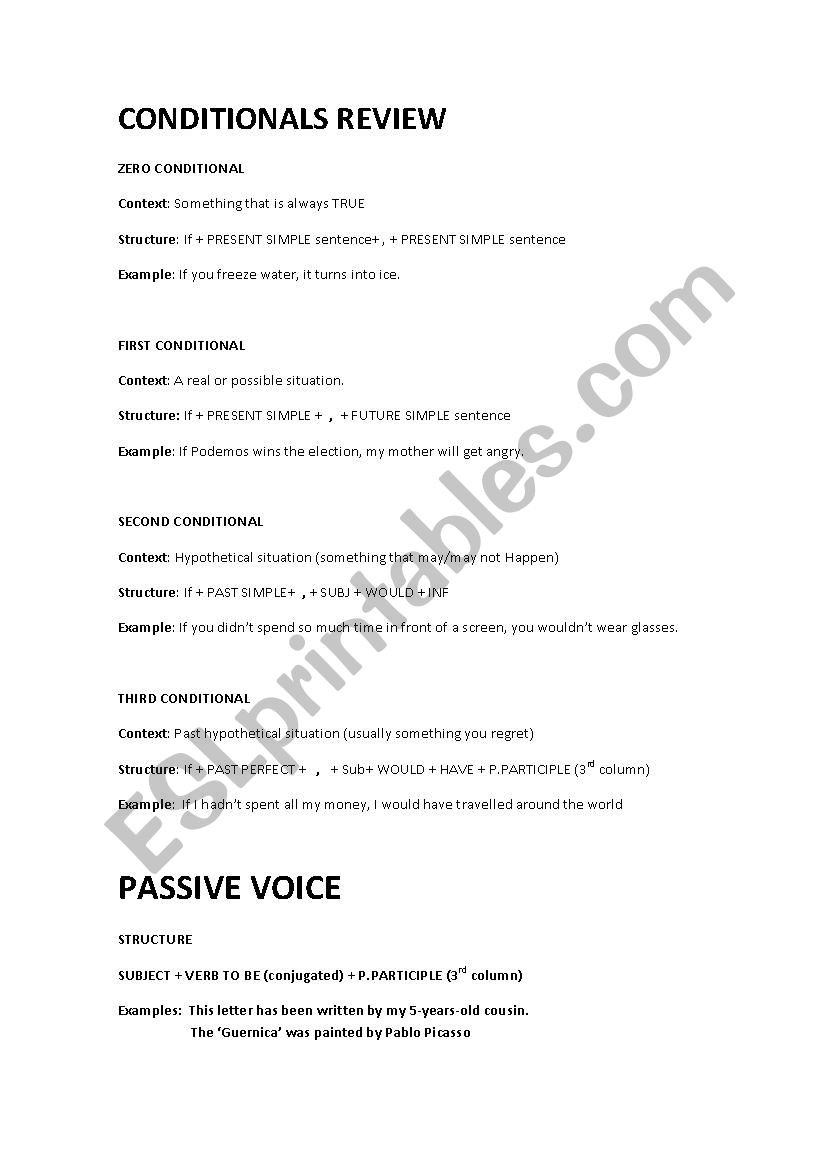 CONDITIONALS + PASSIVE worksheet
