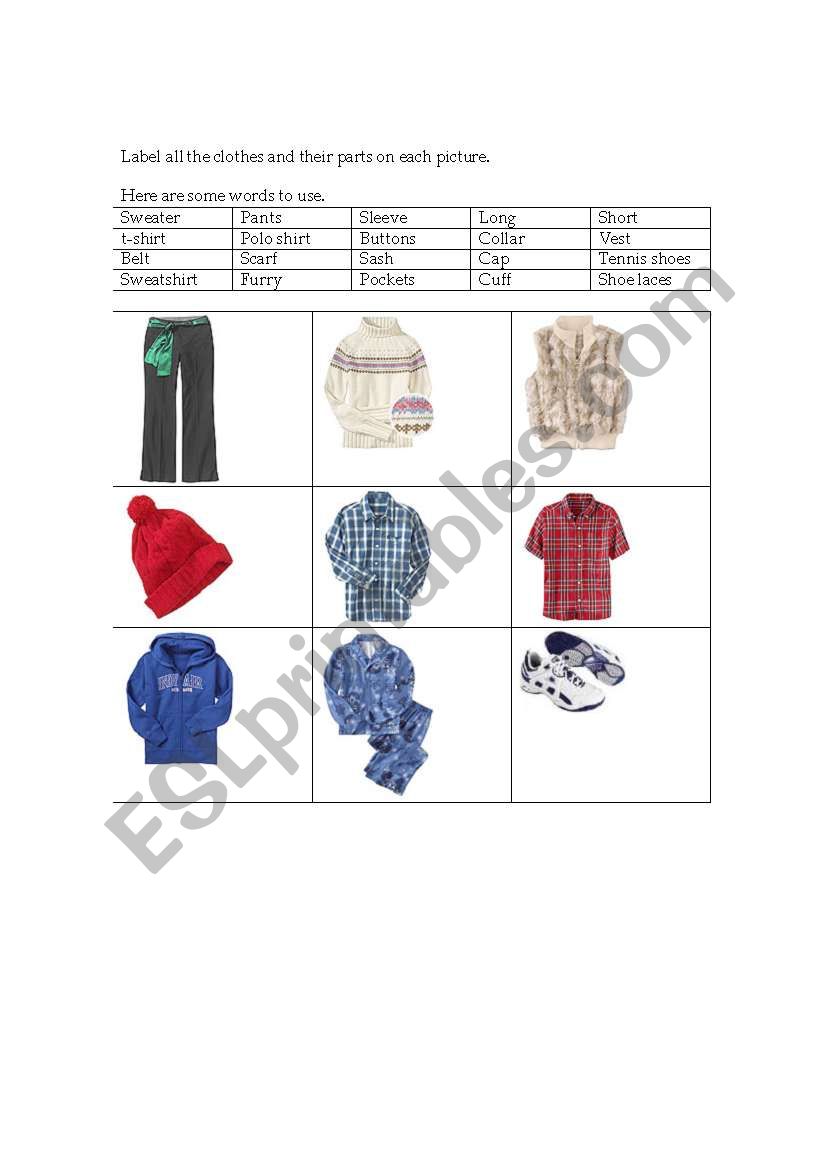 Matching Clothing worksheet