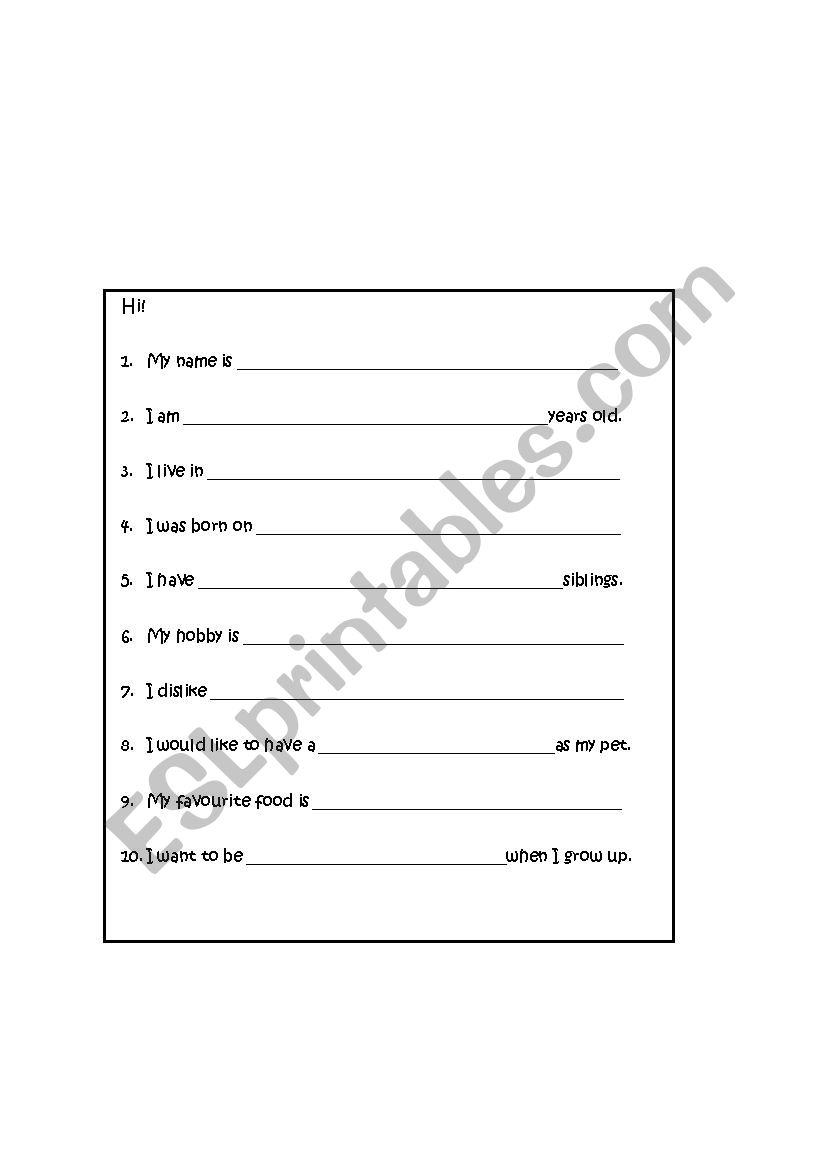 writing exercise worksheet