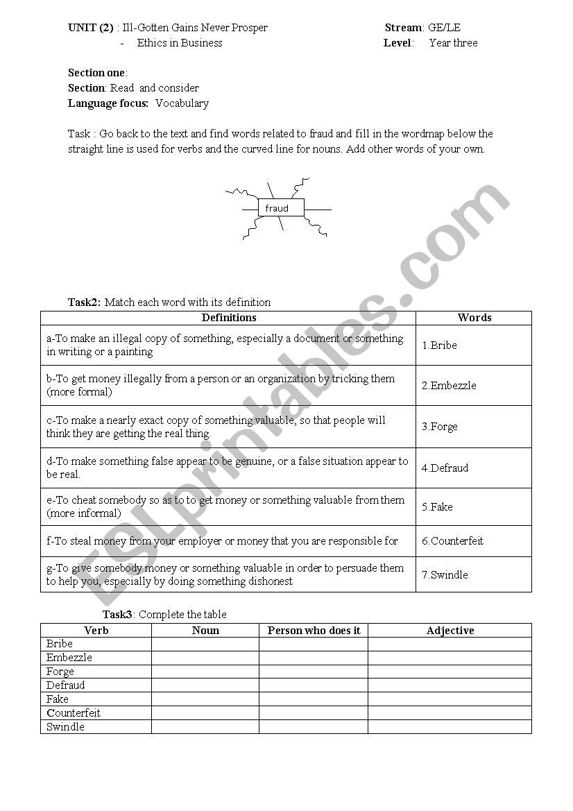 vocabulary worksheet